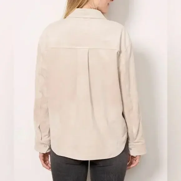 Evereve Arli Faux Suede Pearl Snap Front Shirt Minimal Western - Picture 2 of 9